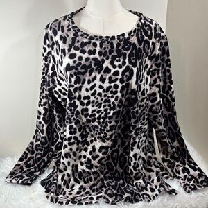 White Stag Black and Cream Leopard Print Long-Sleeve Top
